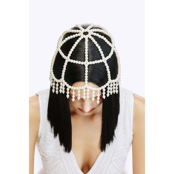1920s Pearl Flapper Cap Headpiece Gatsby Wedding Costume Accessory